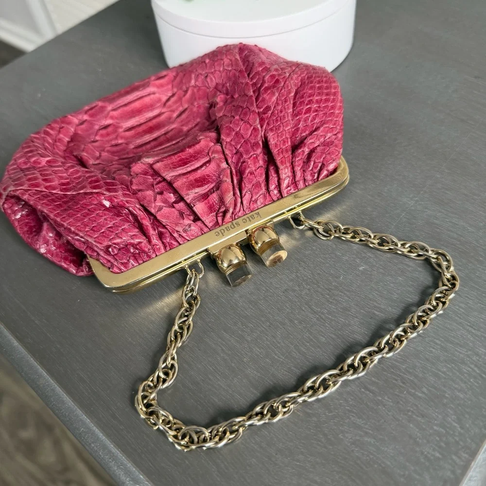 Vintage Kate Spade Exotic Snakeskin Pink Kiss lock coin purse mini handbag